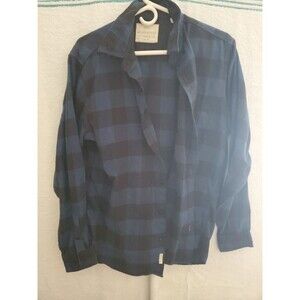 Weatherproof Vintage Mens Button Up Shirt LG Long Sleeve Blue Check Cotton Blend